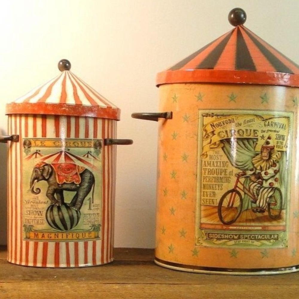Set of 2 Galvanized Circus Storage Tins  🎪